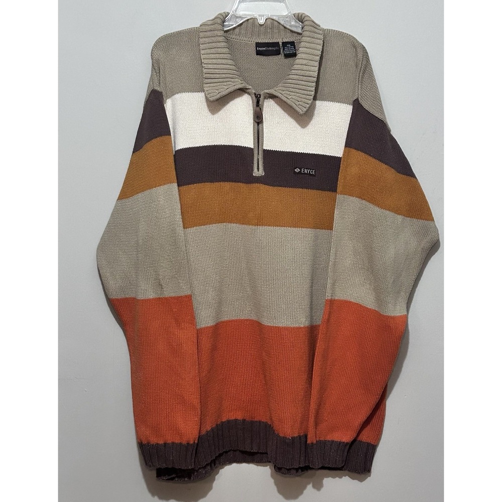 Enyce Men's XXL 1/4 Zip‎ Sweater Multicolor Striped Cotton Pullover Retro Y2K